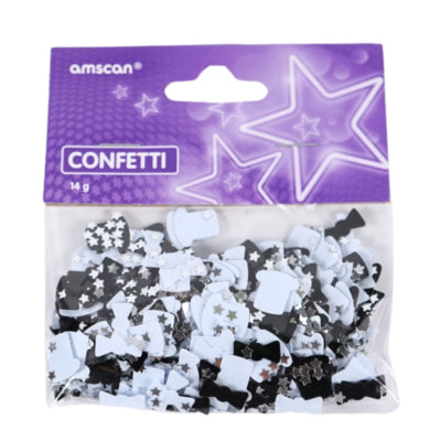 Load image into Gallery viewer, Amscan confetti hoeden en strikjes metallic zwart wit 14 g | 48 stuks