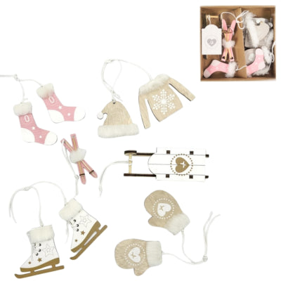 Afbeelding laden in galerijviewer, Deco heitmann kersthanger hout roze beige 10 cm set van 6 | 12 stuks
