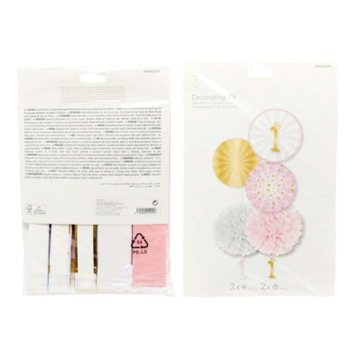 Load image into Gallery viewer, Amscan decoratieset 1e verjaardag papier roze 5-delig | 12 stuks