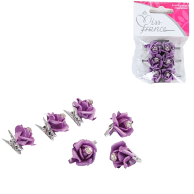 Load image into Gallery viewer, Knijper met bloem paars 2,5 cm set van 6 | 24 stuks