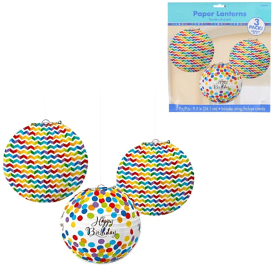Load image into Gallery viewer, Amscan lampionnen happy birthday 24 cm set van 3 | 12 stuks