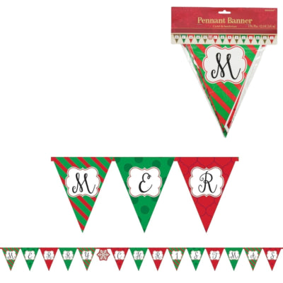 Load image into Gallery viewer, Vlaggenlijn merry christmas groen rood 3,8 m | 12 stuks