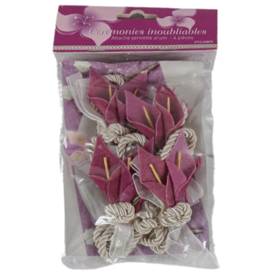 Load image into Gallery viewer, Servetring touw met bloemdecoratie roze 4 stuks | 24 stuks
