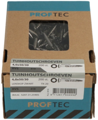 Load image into Gallery viewer, Proftec tuinhoutschroef rvs-410 lk zwarte kop +snijpunt torx tx20 4.0x35 24 | 200 stuks - 5207.31.25405
