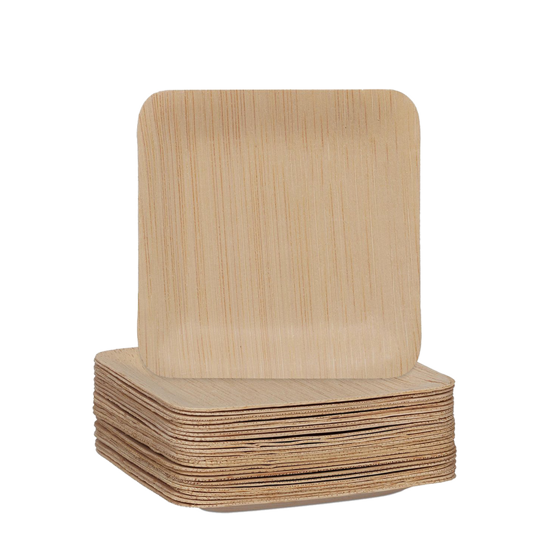 Load image into Gallery viewer, Pic relaxdays wegwerpbordjes bamboe vierkant 8,5x8,5cm 25 stuks