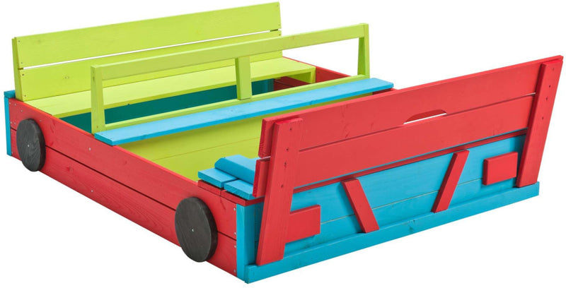 Afbeelding laden in galerijviewer, SwingKing Zandbak Auto 120 x 100 x 20 cm hout blauw groen rood