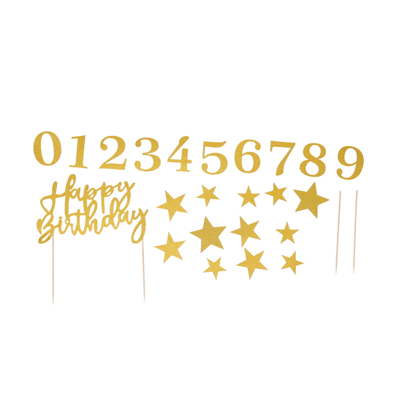 Afbeelding laden in galerijviewer, Taartdecoratie set goud glitter happy birthday 42-delig