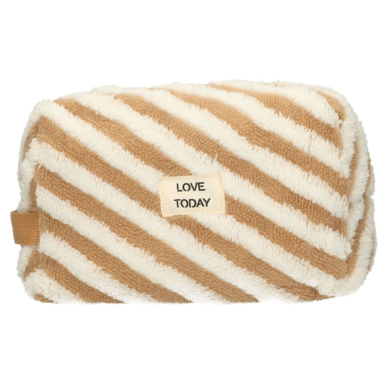 Load image into Gallery viewer, Traveller toilettas badstof stripe bruin 23cm x 13cm