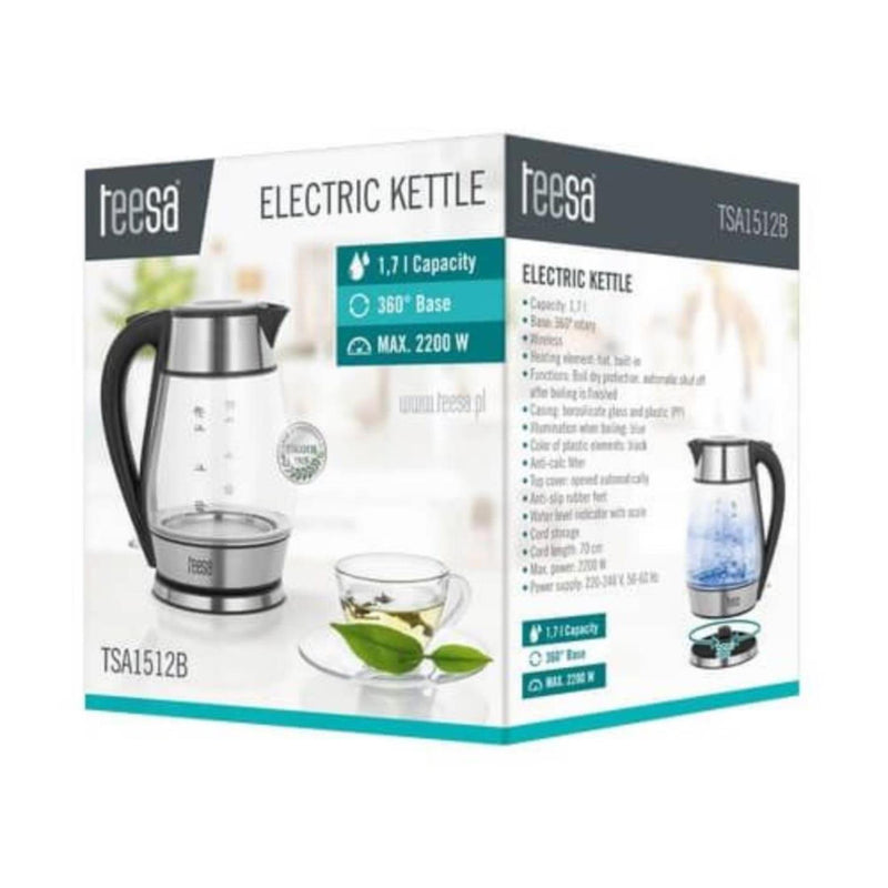 Load image into Gallery viewer, Teesa waterkoker glas rvs 1,7l zwart