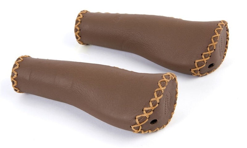 Load image into Gallery viewer, Velo Ergo Leather Handlebar Grips, 135 135mm, Dark Brown