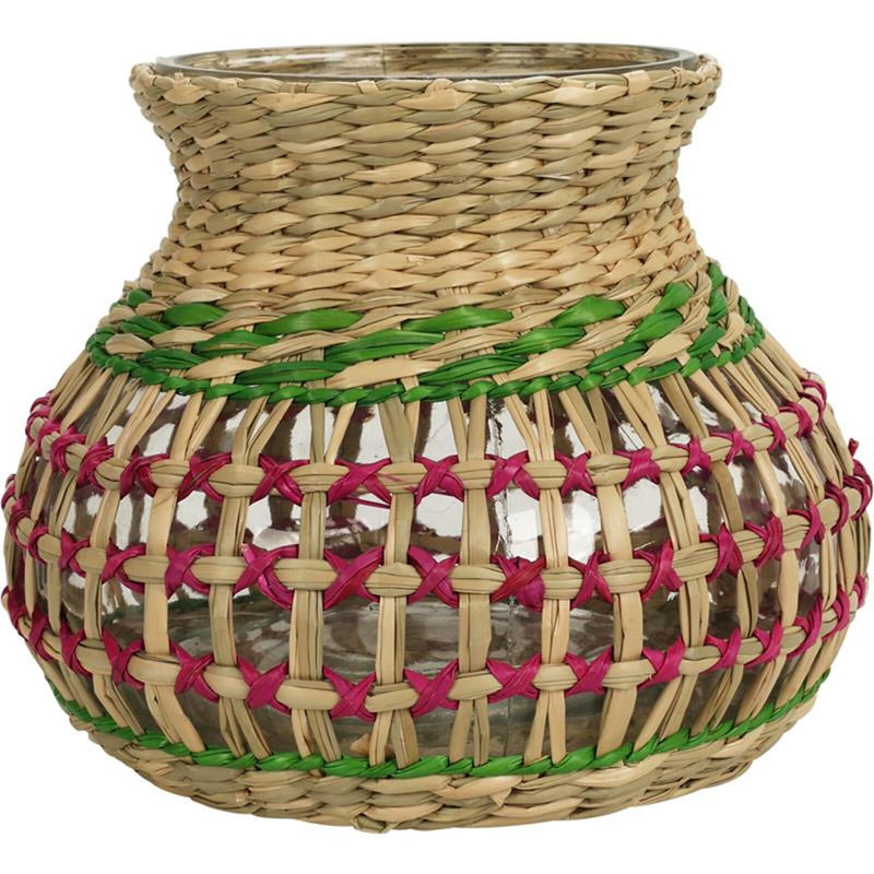Load image into Gallery viewer, Cosydecor vaas windlicht zeegras met glas h15cm