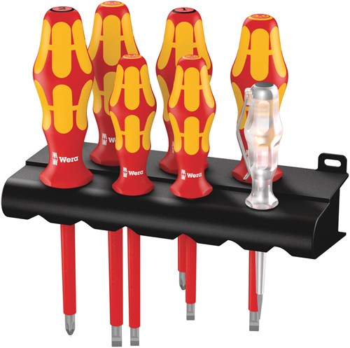 Load image into Gallery viewer, Wera 160 i 165 i 7 schroevendraaierset kraftform plus serie 100 + spanningszoeker + houder, 7 -delig - 1 stuk(s) - 05006148001