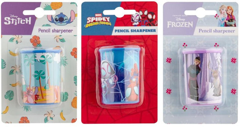 Afbeelding laden in galerijviewer, Frozen, stitch of spidey puntenslijper op kaart 3 assorti