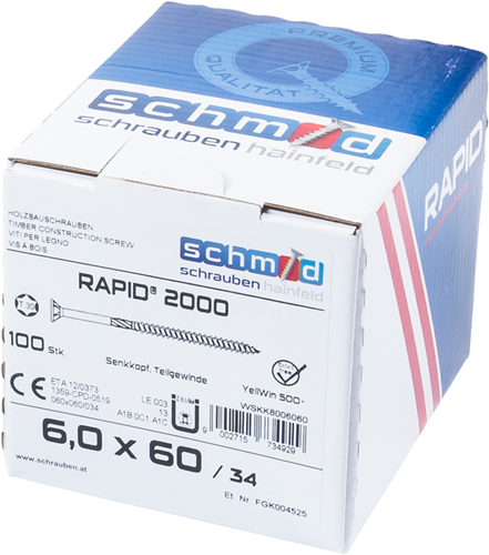 Load image into Gallery viewer, Schmid schrauben rapid2000 tx-schroef 6,0x60 100 vz - wskk8006060