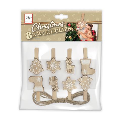 Load image into Gallery viewer, Zep Kerst Kit Wood Clips Brown LK39B 8 Stuks