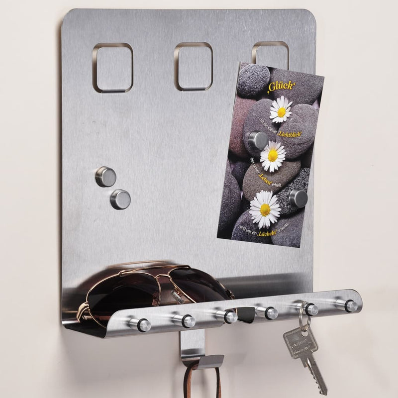 Load image into Gallery viewer, HI HI Memobord met sleutelhouders 28,5x25x8 cm zilverkleurig