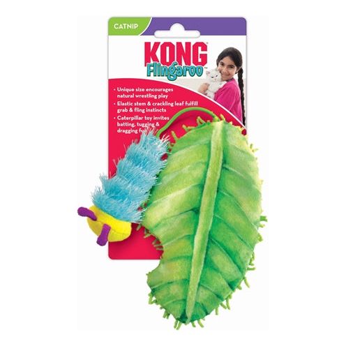 Load image into Gallery viewer, Kong Flingaroo rups met blad met catnip