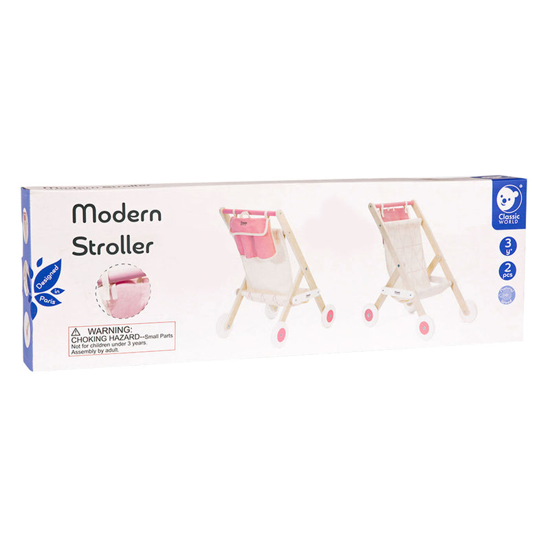 Load image into Gallery viewer, Classic World World Houten Poppenbuggy Wit Roze
