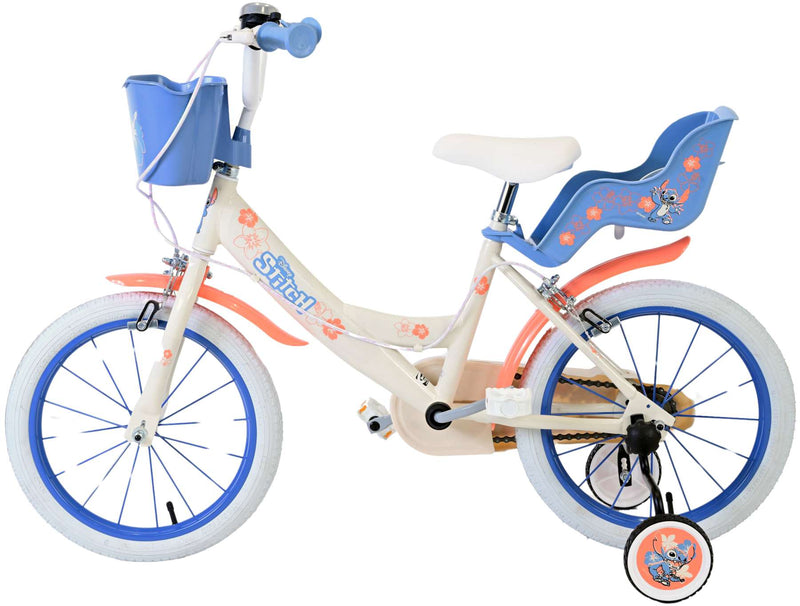 Load image into Gallery viewer, Stitch Stitch Kinderfiets Meisjes 16 inch Creme Koraal Blauw Twee handremmen