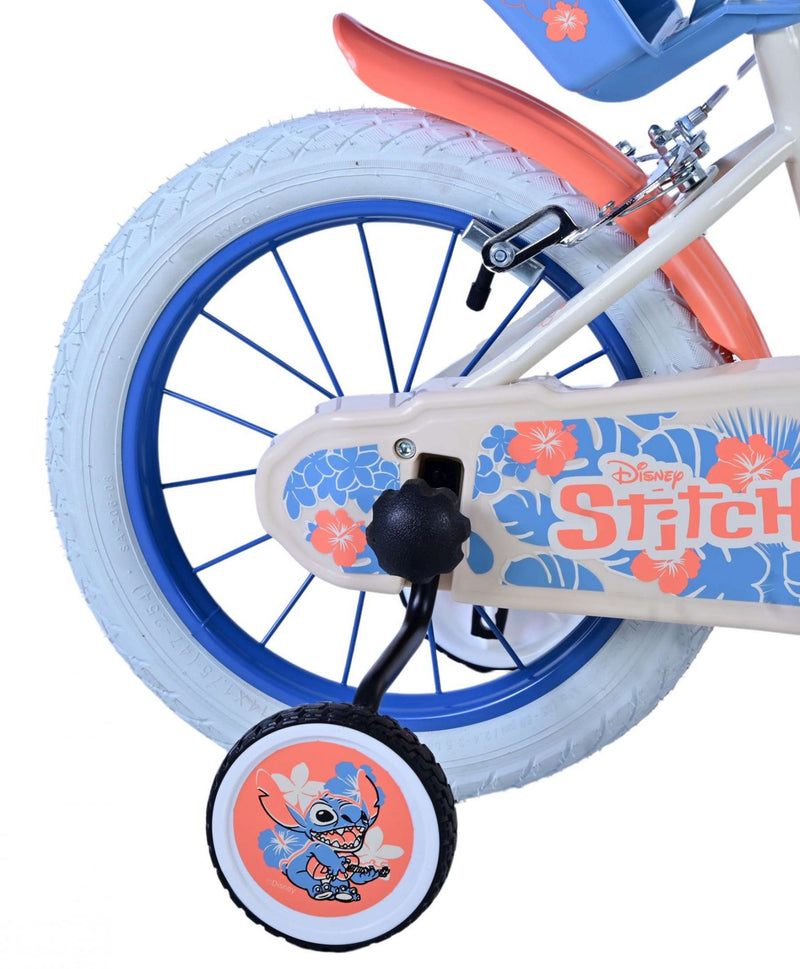 Afbeelding laden in galerijviewer, Stitch Stitch Kinderfiets Meisjes 14 inch Creme Koraal Blauw Twee handremmen