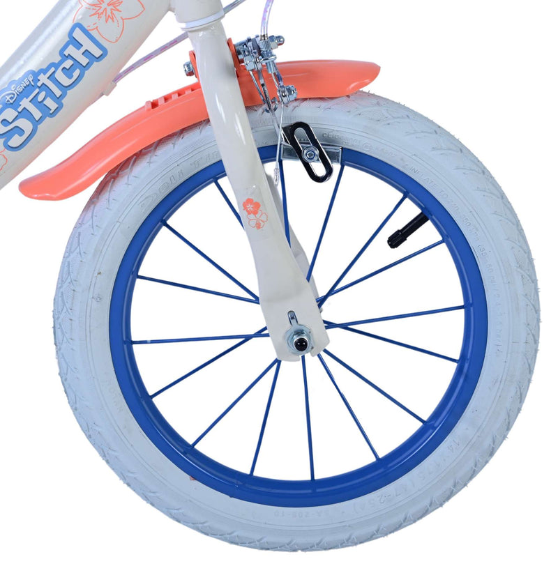 Afbeelding laden in galerijviewer, Stitch Stitch Kinderfiets Meisjes 14 inch Creme Koraal Blauw Twee handremmen