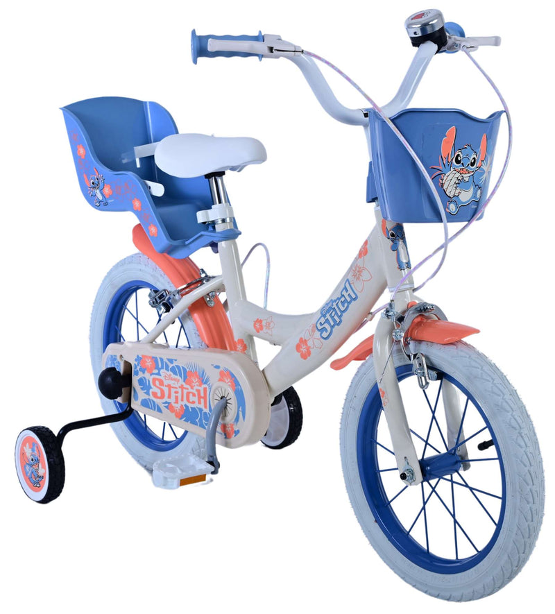 Afbeelding laden in galerijviewer, Stitch Stitch Kinderfiets Meisjes 14 inch Creme Koraal Blauw Twee handremmen