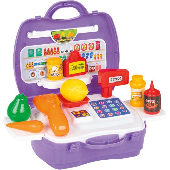 Load image into Gallery viewer, Pilsan Speelgoed supermarktset paars 25-delig