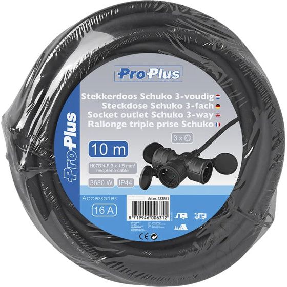 Load image into Gallery viewer, Proplus Verlengkabel Schuko 3-voudig 10 meter 3x1,5mm² zwart