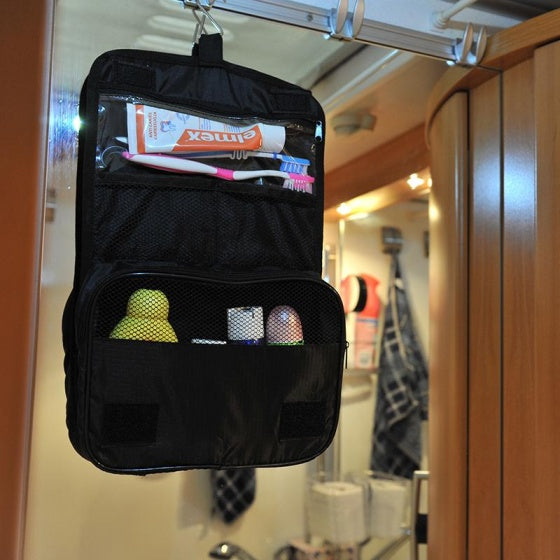 Load image into Gallery viewer, Proplus Uitklapbare toilettas met ophanghaak 37,5 cm zwart