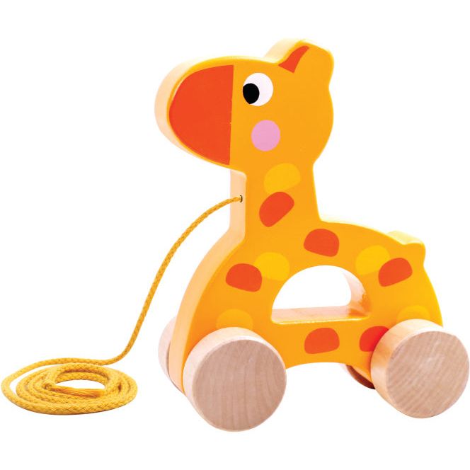 Load image into Gallery viewer, Tooky toy Giraffe Houten Trekfiguur 18 maanden Geel Oranje