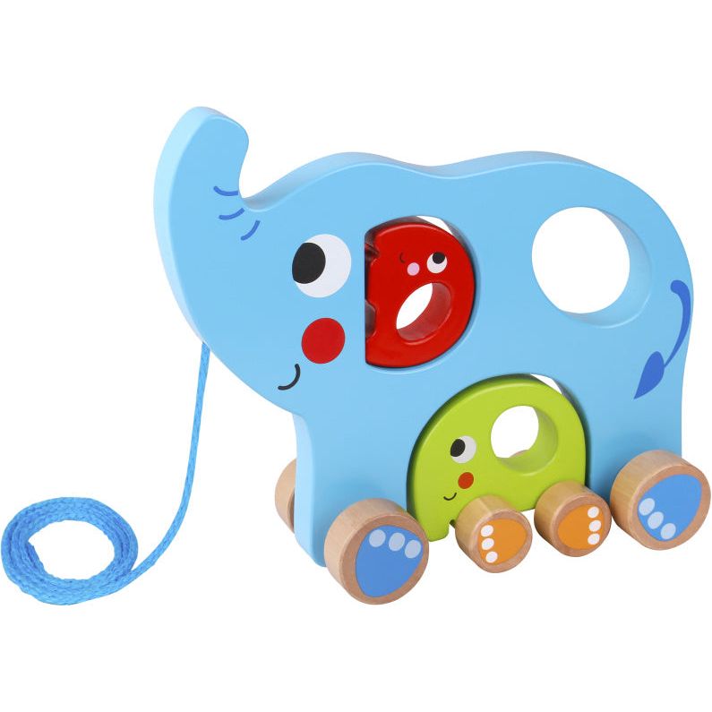 Load image into Gallery viewer, Tooky toy Olifant Houten Trekfiguur 18 maanden Blauw 3-delig