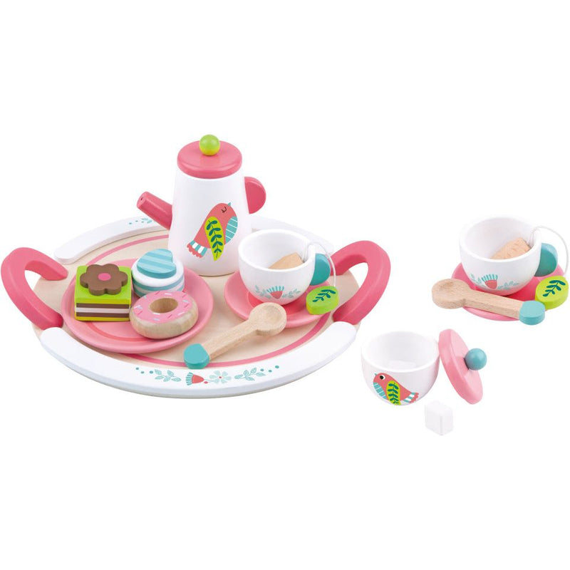 Load image into Gallery viewer, Tooky toy Houten Theeservies Wit Roze 19-delig