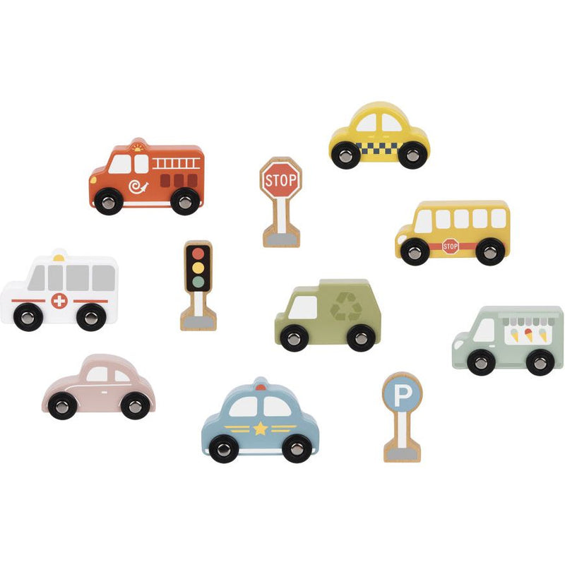 Load image into Gallery viewer, Tooky toy Houten Voertuigenen Verkeersbordenset 12-delig