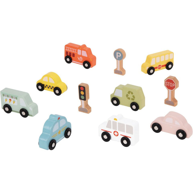 Load image into Gallery viewer, Tooky toy Houten Voertuigenen Verkeersbordenset 12-delig