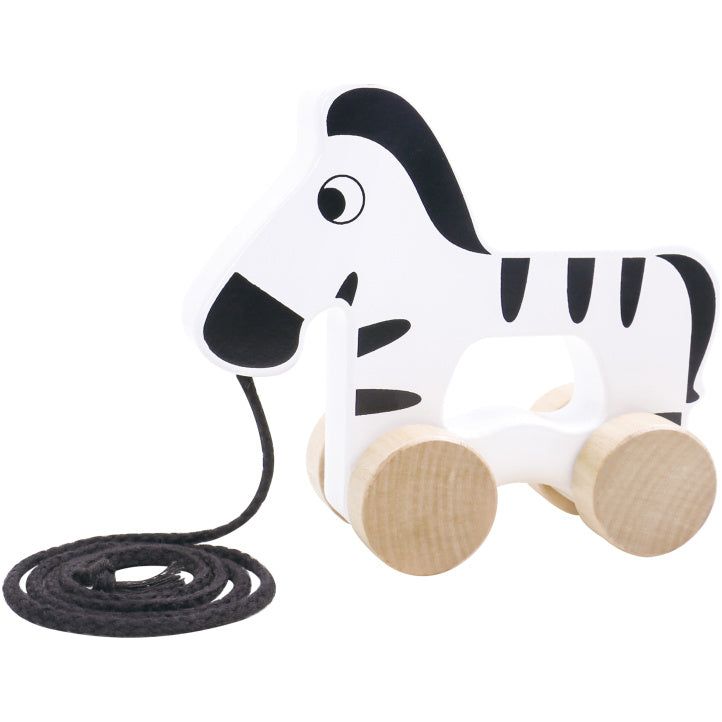 Load image into Gallery viewer, Tooky toy Zebra Houten Trekfiguur 18 maanden Zwart Wit