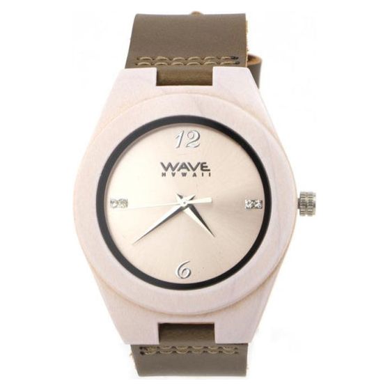 Load image into Gallery viewer, Wave hawaii Horloge Citizen Miyota heren 4 cm hout leer wit bruin