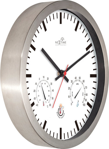 Nextime ne-90513wi wandklok + weerstation 25cm wit rc aluminium
