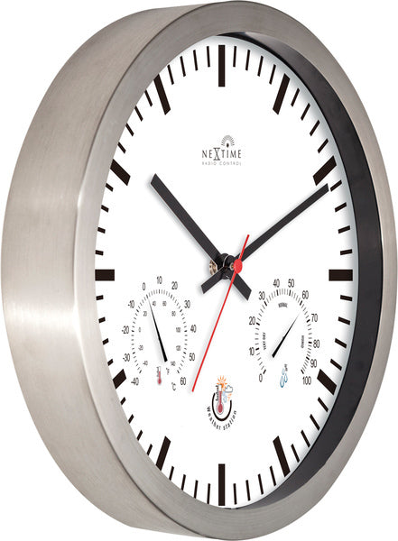 Load image into Gallery viewer, Nextime ne-90513wi wandklok + weerstation 25cm wit rc aluminium
