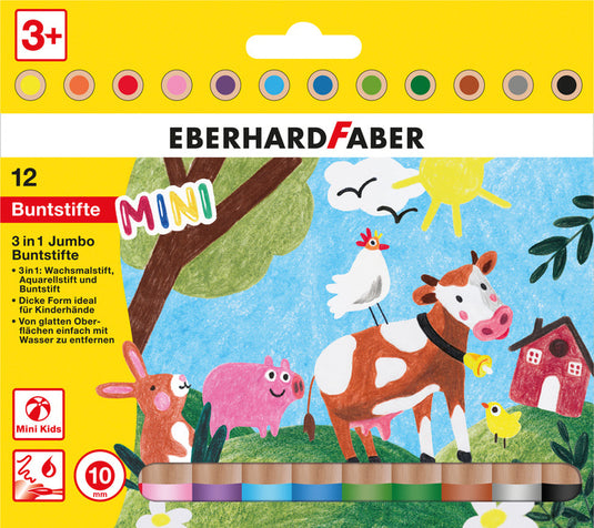 Eberhard faber ef-518912 kleurpotlood 3in1 12 stuks extra dikke kern 10mm