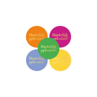 Kassaplan stickers ã˜50mm - hartelijk gefeliciteerd gekleurd 250 op rol