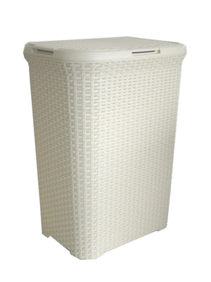 Curver style wasbox met deksel rotanstyle 60 liter ivoor 45x34x62 cm