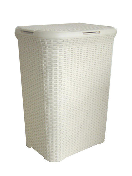 Curver style wasbox met deksel rotanstyle 60 liter ivoor 45x34x62 cm