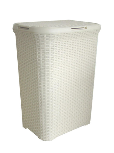 Curver style wasbox met deksel rotanstyle 60 liter ivoor 45x34x62 cm