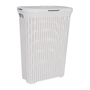 Curver style wasbox met deksel rotanstyle 40 liter ivoor 45x26x62cm