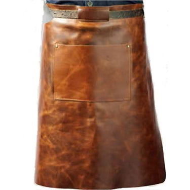 Vitello leren barbecue schort met zak 60 cm lang blauw
