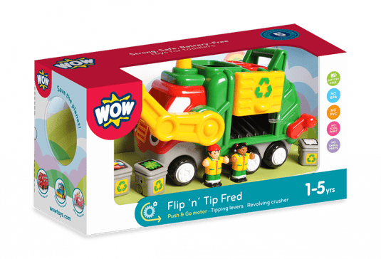 Wow toys flip 'n' tip fred - batterijloze vuilniswagen - push go recyclingtruck met 2 afvalverzamelaars 3 containers - bpa-vrij vaatwasserbestendig - vanaf 1 tot 5 jaar