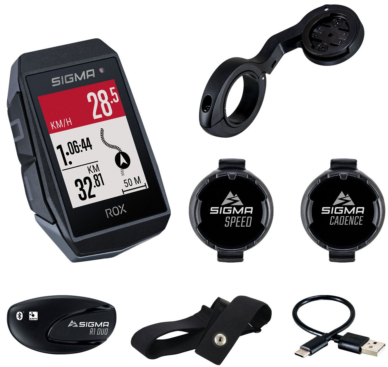 Sigma Rox 11.1 Evo GPS HR + CAD/Speed ​​Set + SB GPS+ANT+/BLE Belt+USB-C