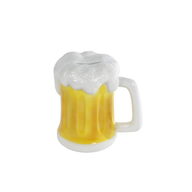 Spaarpot bierpul geel wit aardewerk 14x10x14,5cm geel