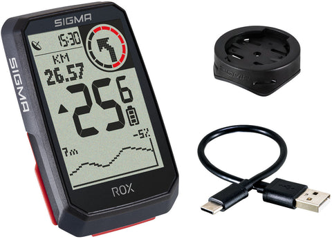 Sigma rox 4.0 gps b/w standard handlebar mount + usb-c charging cable