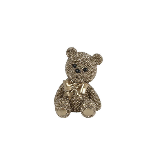 Sculptuur teddybeer goud glitter 13cm